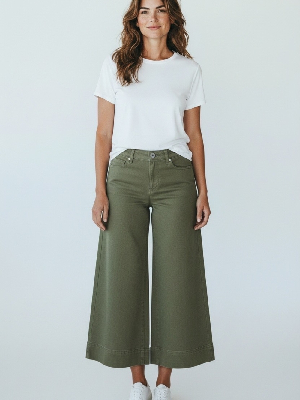 J. Jill Olive Green Wide-Leg Crop Jeans